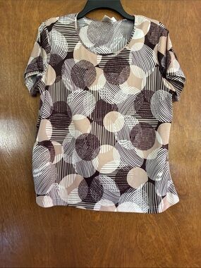 Blair Short-Sleeve Circle Print Top - Beige & Brown Size Large